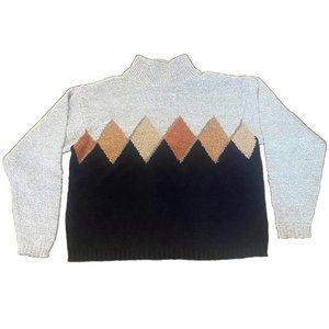 Vintage Mock Turtleneck Jeanne Pierre Preppy Argyle Knit Sweater